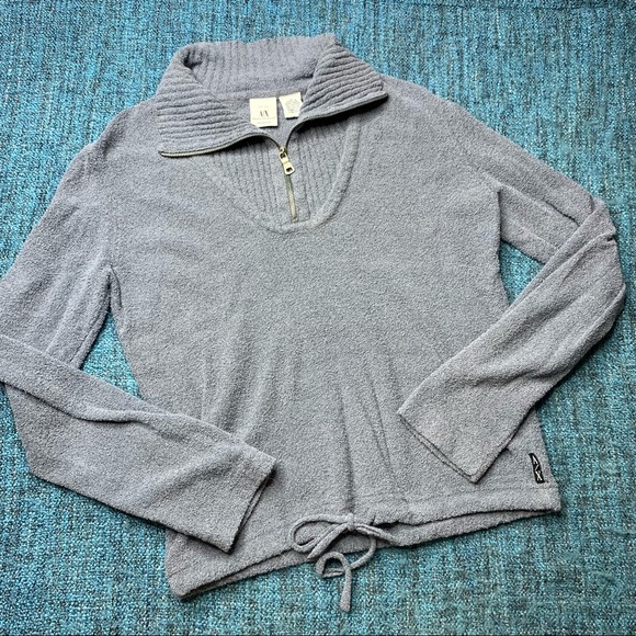 Armani Exchange Terry Cloth 1/4 Zip Collared Pullover Sweatshirt - Picture 1 of 5